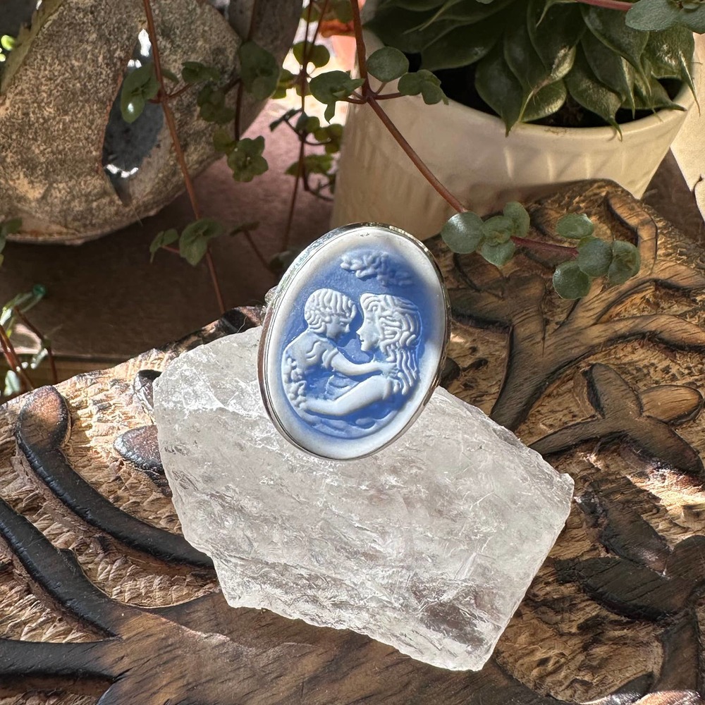 Cameo Mom & Child Sterling Silver Ring Size 10